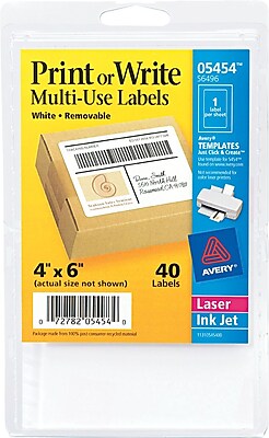 Avery 05454 White Printable Removable Self Adhesive MultiUse ID Label 4 W x 6 L 40 Pack
