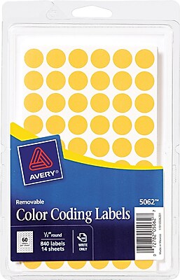 Avery 05062 Removable Self Adhesive Round Paper Color Coding Label Orange 1 2 Dia 840 Pack