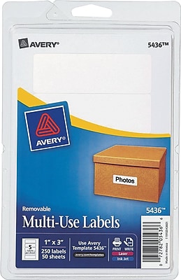 Avery 1 x 3 Inkjet Laser Removable Print or Write Labels White 50 Pack 05436