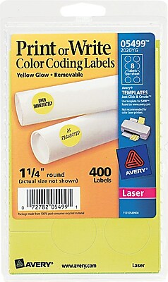 Avery 05499 Print Or Write Removable Color Coding Label Neon Yellow 1 1 4 Dia 400 Pack