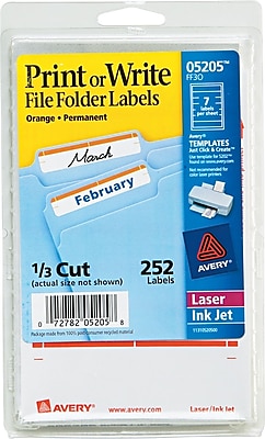 Avery 3.44 x 0.69 Inkjet Laser File Folder Labels Orange 36 Pack 05205