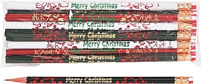 Moon Products Woodcase Pencil HB Soft No. 2 Lead Assorted Barrel Merry Christmas 12 Pack
