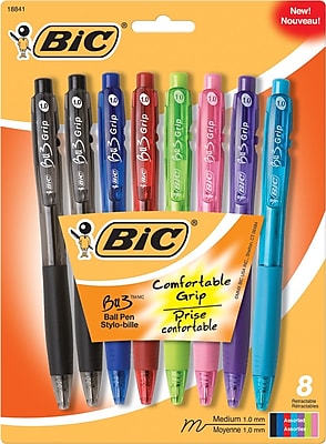 BIC BU3 Retractable Grip Ballpoint Pen 1 mm Medium Assorted 8 Pack