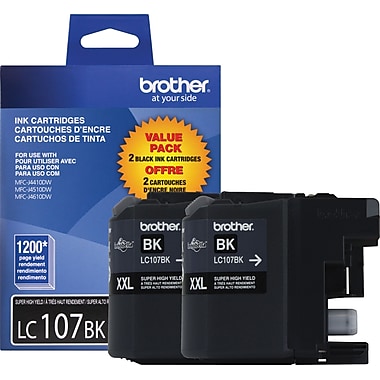 Brother LC107 Black Ink Cartridges (LC1072PKS), Super High Yield 2/Pack