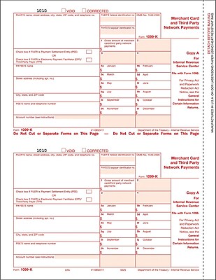 TOPS 1099K Tax Form 1 Part Federal Copy A White 8 1 2 x 11 50 Sheets Pack