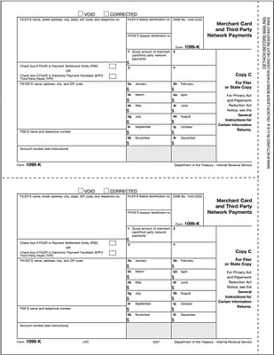 TOPS 1099K Tax Form 1 Part Filer Copy C White 8 1 2 x 11 50 Sheets Pack