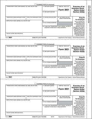 TOPS 3921 Tax Form 1 Part Employee Copy B White 8 1 2 x 11 50 Sheets Pack