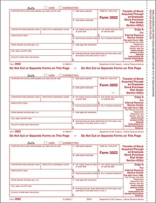 TOPS 3922 Tax Form 1 Part Federal Copy A White 8 1 2 x 11 50 Sheets Pack