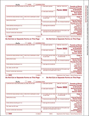 TOPS 3922 Tax Form 1 Part Federal Copy A White 8 1 2 x 11 50 Sheets Pack