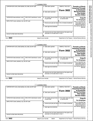 TOPS 3922 Tax Form 1 Part Employee Copy B White 8 1 2 x 11 50 Sheets Pack