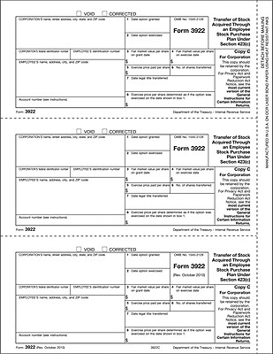 TOPS 3922 Tax Form 1 Part Corporation Copy C White 8 1 2 x 11 50 Sheets Pack