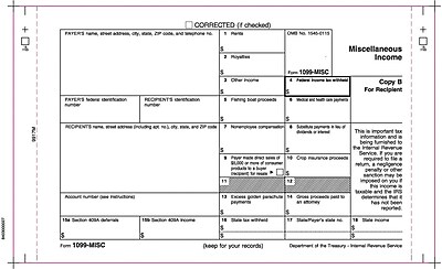 TOPS 1099MISC Tax Form 1 Part White 9 x 5 1 2 100 Forms Pack