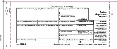 TOPS 1099G Tax Form 1 Part White 9 x 3 2 3 102 Forms Pack