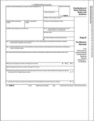 TOPS 1098C Tax Form 1 Part Donor s Records Copy C White 8 1 2 x 11 50 Sheets Pack