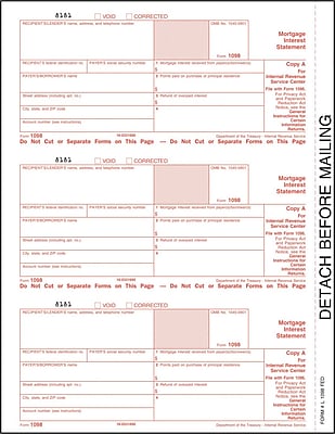 TOPS 1098 Tax Form 1 Part Federal Copy A White 8 1 2 x 11 50 Sheets Pack