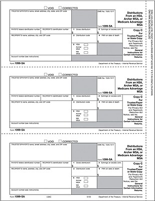 TOPS 1099SA Tax Form 1 Part Payer State Copy C White 8 1 2 x 11 50 Sheets Pack