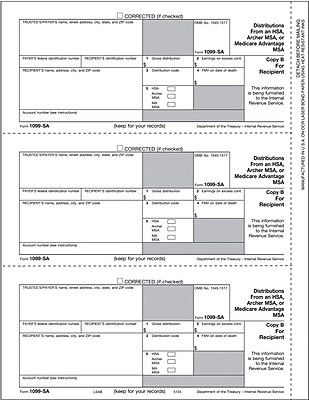 TOPS 1099SA Tax Form 1 Part Recipient Copy B White 8 1 2 x 11 50 Sheets Pack