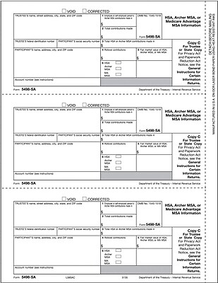 TOPS 5498ESA Form 1 Part Trustee State HSA Archer MSA or Medicare Advantage MSA Info Copy C 50 Sheets Pack