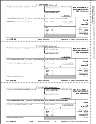 TOPS 5498ESA Tax Form 1 Part Beneficiary HSA Archer MSA or Medicare Advantage MSA Information Copy B 50 Sheets Pack