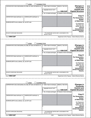 TOPS 1099CAP Tax Form 1 Part Broker State Copy C White 8 1 2 x 11 50 Sheets Pack