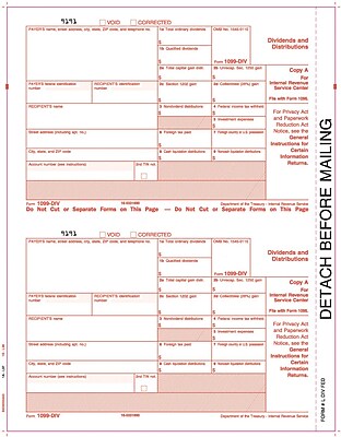 TOPS 1099DIV Tax Form 1 Part Federal Copy A White 8 1 2 x 11 50 Sheets Pack