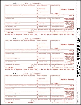 TOPS 1099INT Tax Form 1 Part Federal Copy A White 8 1 2 x 11 50 Sheets Pack