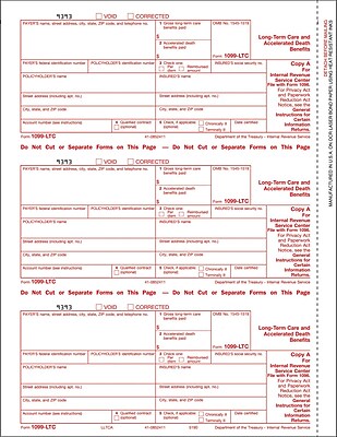 TOPS 1099LTC Tax Form 1 Part Federal Copy A White 8 1 2 x 11 50 Sheets Pack