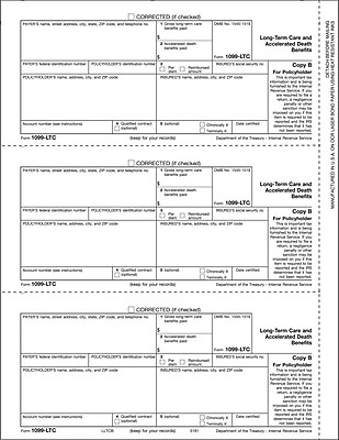 TOPS 1099LTC Tax Form 1 Part Policyholder Copy B White 8 1 2 x 11 50 Sheets Pack
