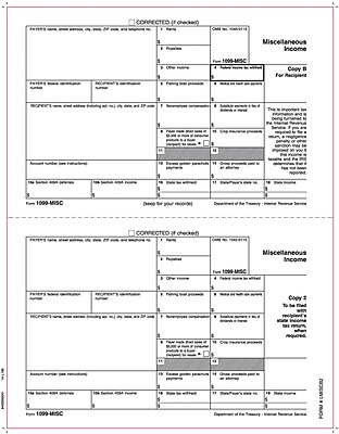 TOPS 1099MISC Tax Form 1 Part Recipient Copies B 2 White 8 1 2 x 11 50 Sheets Pack