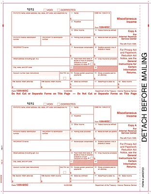 TOPS 1099MISC Tax Form 1 Part Federal Copy A White 8 1 2 x 11 25 Sheets Pack