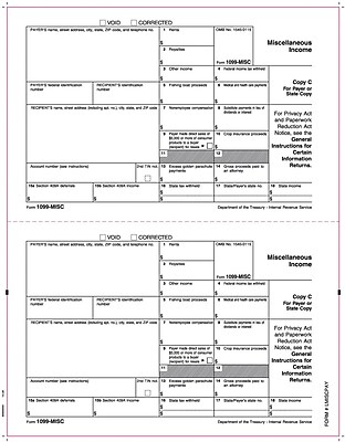 TOPS 1099MISC Tax Form 1 Part Payer State Copy C 1 White 8 1 2 x 11 25 Sheets Pack