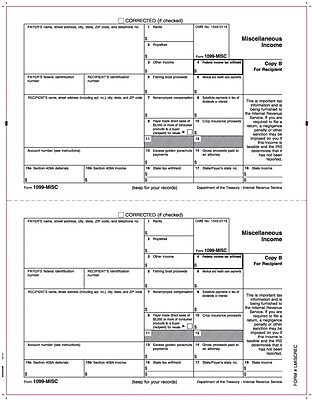 TOPS 1099MISC Tax Form 1 Part Recipient Copy B White 8 1 2 x 11 25 Sheets Pack