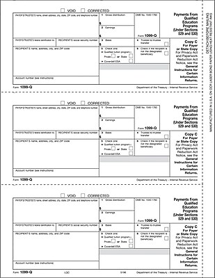 TOPS 1099Q Tax Form 1 Part Payer State Copy C White 8 1 2 x 11 50 Sheets Pack