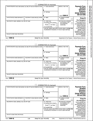 TOPS 1099Q Tax Form 1 Part Recipient Copy B White 8 1 2 x 11 50 Sheets Pack