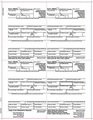 TOPS 1099R Tax Form 1 Part 4 Up Recipient Copies B C 2 2 White 8 1 2 x 11 50 Sheets Pack