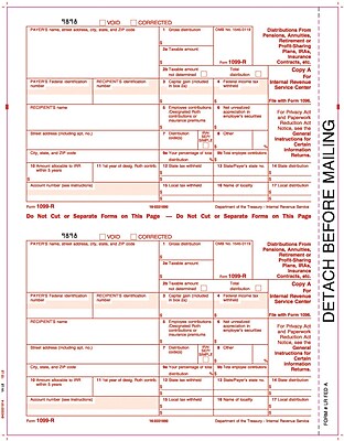 TOPS 1099R Tax Form 1 Part Federal Copy A White 8 1 2 x 11 50 Sheets Per Pack