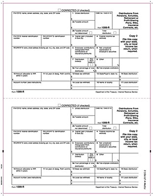 TOPS 1099R Tax Form 1 Part Recipient s State Copy 2 White 8 1 2 x 11 50 Sheets Per Pack