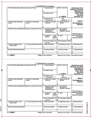 TOPS 1099R Tax Form 1 Part Recipient s Record Copy C White 8 1 2 x 11 50 Sheets Per Pack