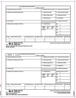 TOPS W 2 Tax Form 1 Part Copy 2 1 D White 8 1 2 x 11 50 Sheets Per Pack
