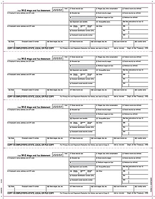 TOPS W 2 Tax Form 1 Part 4 up Employer s copies cut sheet White 8 1 2 x 11 50 Sheets Pack