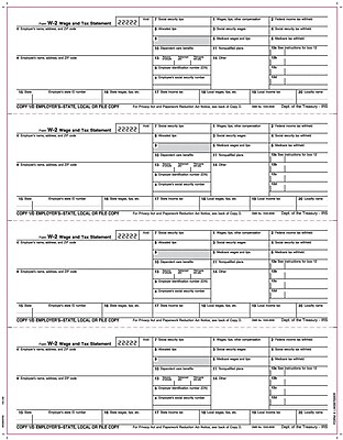 TOPS W 2 Tax Form 1 Part 4 up Employer s copies cut sheet White 8 1 2 x 11 50 Sheets Pack