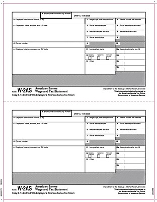 TOPS W 2 Tax Form American Samoa 1 Part Copy B White 8 1 2 x 11 50 Sheets Pack