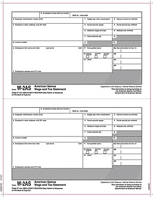 TOPS W 2 Tax Form American Samoa 1 Part Copy C White 8 1 2 x 11 50 Sheets Pack