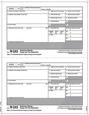 TOPS W 2 Tax Form American Samoa 1 Part Copy 1 D White 8 1 2 x 11 50 Sheets Pack