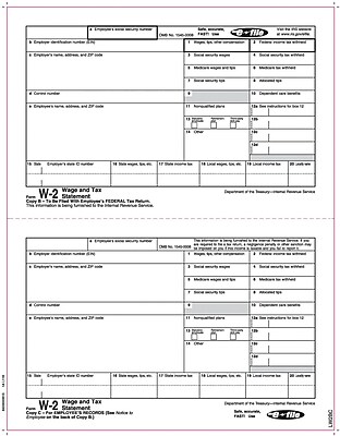 TOPS W 2 Tax Form 1 Part Copy B C White 8 1 2 x 11 50 Sheets Pack