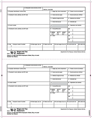 TOPS W 2 Tax Form 1 Part Copy 2 White 8 1 2 x 11 50 Sheets Pack