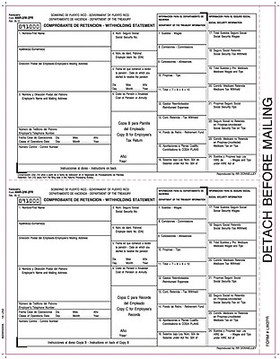 TOPS W 2 Tax Form for Puerto Rico 1 Part Copy B C W 2 employee copies White 8 1 2 x 11 50 Sheets Pack