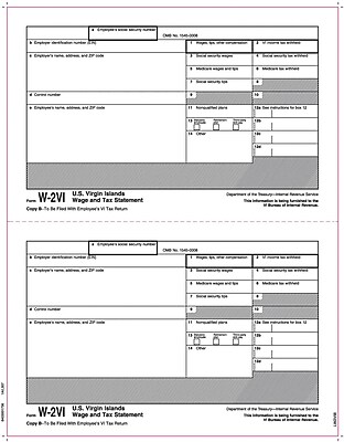 TOPS W 2 Tax Form for American Virgin Islands 1 Part Copy B White 8 1 2 x 11 50 Sheets Pack