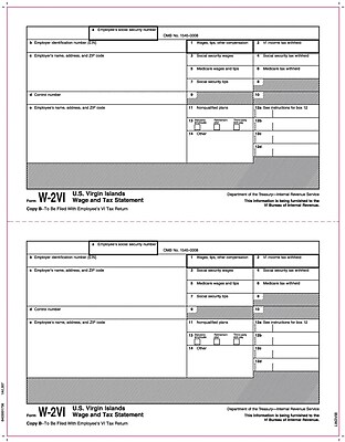 TOPS W 2 Tax Form for American Virgin Islands 1 Part Copy B White 8 1 2 x 11 50 Sheets Pack