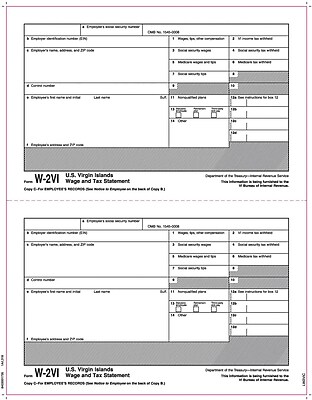 TOPS W 2 Tax Form for American Virgin Islands 1 Part Copy C White 8 1 2 x 11 50 Sheets Pack